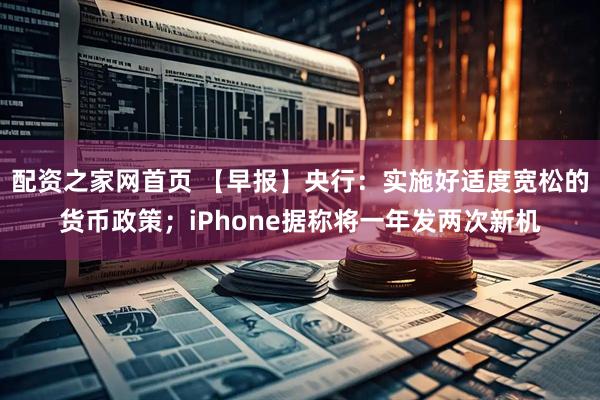配资之家网首页 【早报】央行：实施好适度宽松的货币政策；iPhone据称将一年发两次新机