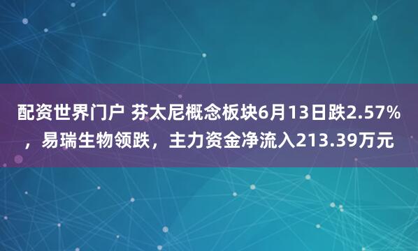 配资世界门户 芬太尼概念板块6月13日跌2.57%，易瑞生物领跌，主力资金净流入213.39万元